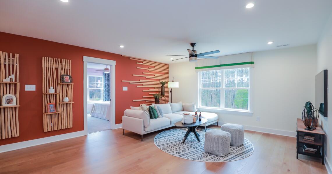 Wood slats design on wall in loft area