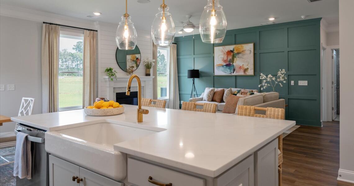 Colorful accent wall with trim in living area